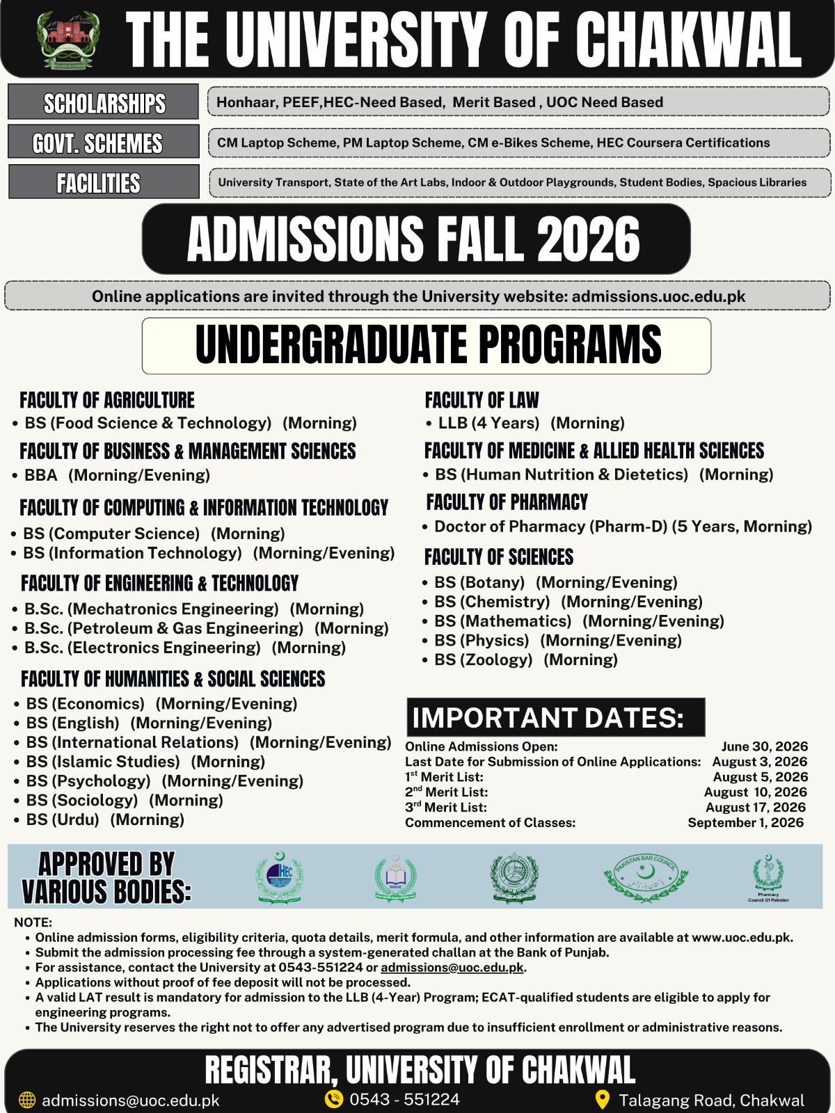 Admission Notice Fall 2026